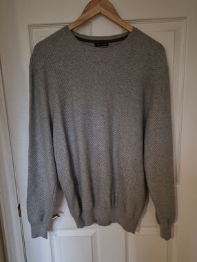 Massimo Dutti Grey Cotton Cashmere Herringbone Textured Knit Sweater -Unisex M/L